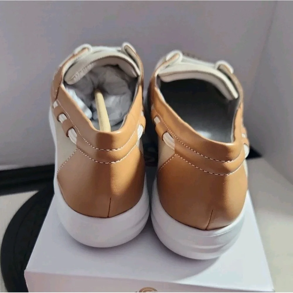 Clarks Beige and Tan Slip-On Platform Loafers with White Sole